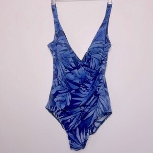Miraclesuit Blue Palm Leaf Swimsuit; Slim, Sculpt, Shape Vacation Pool Tropical